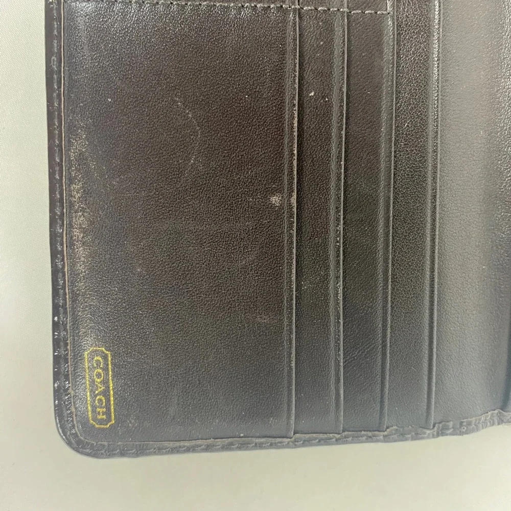 Coach Womens Brown Signature Canvas‎ Monogram Legacy Stripe Tri-Fold Wallet Snap